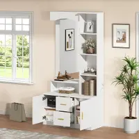 STILVORA Halmeubel - Hal Kast Met Spiegel En Opbergruimte - 2 Deuren 2 Lades Met Open Regalen Voor Decoratie En Schoenen - MDF - 90x40x180 cm - Wit