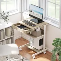 OKWISH Computerbureau 56 X 51 Cm - Met Lade En Planken - Verrijdbaar Met Vergrendelbare Wielen - Spaanplaat En Metaal - Eiken