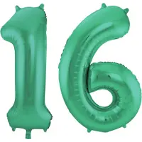 Folat Verjaardag Leeftijd folieballon - 16 jaar - groen - 86 cm - cijferballon groot