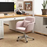 OKWISH Bureaustoel 57 X 70 X 78 86 Cm - Trilkussen Met Usb Opladen - In Hoogte Verstelbaar En 360 Draaibaar - Fluweel - Roze