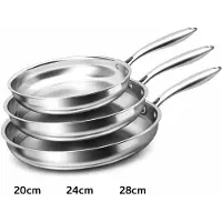 Cheffinger Koekenpannen - Set van 3 - 20cm, 24cm & 28cm - RVS - Zilver