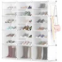 KOMFOTTEU Draagbaar schoenenrek, schoenenkast met 12 vakken en deur, ruimtebesparende schoenenopberging voor hoge hakken, laarzen, pantoffels, DIY schoenenorganizer voor kast, hal & entree (wit)