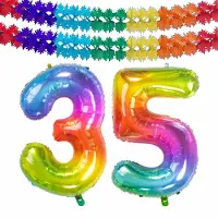 Folat Verjaardag Leeftijd folieballon - 35 jaar - multi kleuren - 86 cm - cijferballon groot - incl 2x feestslingers