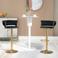 STILVORA Barstoel - Luxe Variabele Hoogte - 2-delige Set - 360° Draaibaar Met Ergonomische Rugleuning - Voor Keuken en Eetkamer - Zwart Fluweel