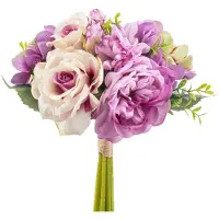 Emerald - Kunstbloem Roos Hortensia bundel 28cm paars - Kunstplant voor binnen