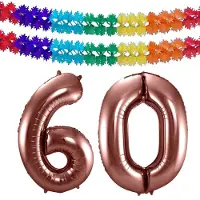 Folat Verjaardag Leeftijd folieballon - 60 jaar - rosé goud - 86 cm - cijferballon groot - incl 2x feestslingers