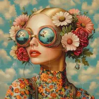 IXXI Floral symphony, Mirjam Duizendstra - 120 x 120 cm - Grote wanddecoratie en posters Woonkamer, Bloemen, Portretten