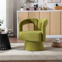 OKWISH Fauteuil – 360° Draaibare Kuschelfauteuil Met Brede Gevoerde Zitting En Holle Rug – Bouclé – Voor Woonkamer Slaapkamer Kantoor – Groen