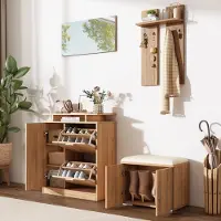 STILVORA Garderobeset - Met Schoenbank Schoenenkast Spiegel En Haken - Opgeruimde Hal En Entree - Spaanplaat - Naturel - 140x35x133 Cm