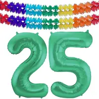 Folat Verjaardag Leeftijd folieballon - 25 jaar - groen - 86 cm - cijferballon groot - incl 2x feestslingers