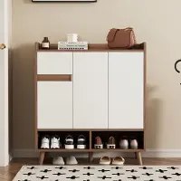 STILVORA Schoenenkast - Schoenenrek Met Deuren En Schublade - Modern Strak Design Voor Gang Of Hal - 90x35x99 cm - Spaanplaat - Onbehandeld