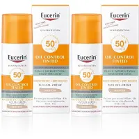 Eucerin Sun Oil Control SPF 50+ Dry Touch Gel-Crème Tinted Medium Onzuivere en Vette Huid 2x50 ml Zonnecrème