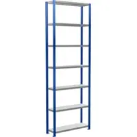 Schulte Lagertechnik boutloos rekkensysteem MultiPlus250, basisrek, 7 legborden, dwarsverbindingen, B 1000 x D 300 x H 3000 mm, gentiaanblauw RAL 5010