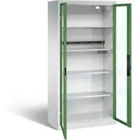 C+P Basic batterijlaadkast met kijkvenster van acrylglas, H 1950 x B 930 x D 500 mm, lichtgrijs/resedagroen
