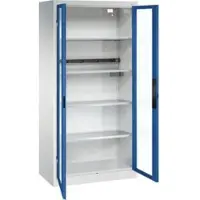 C+P Acurado acculaadkast, afsluitbaar, met binneninrichting, B 930 x D 500 x H 1950 mm, staal, gentiaanblauw RAL 5010/lichtgrijs RAL 7035