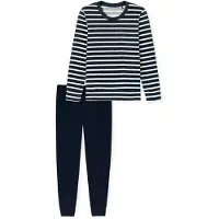 Schiesser Pyjama ' Casual Essentials ' nachtblauw / wit