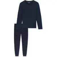 Schiesser Pyjama lang 'Casual Essentials' donkerblauw / rood