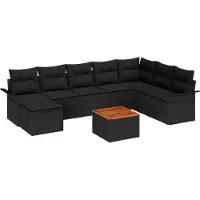 vidaXL Tuinbank Set 9 st Zwart poly rattan