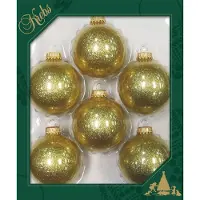 Krebs kerstballen - 16x st - goud sparkle - 7 cm - glas - kerstversiering