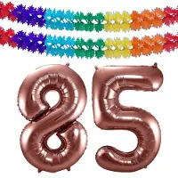 Folat Verjaardag Leeftijd folieballon - 85 jaar - rosé goud - 86 cm - cijferballon groot - incl 2x feestslingers