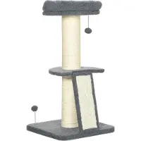 PawHut Paws kattenboom, een platform, hangende speelgoedbal, sisal, donkergrijs+roomwit, 48 x 48 x 92 cm