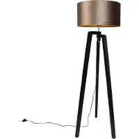 QAZQA Vloerlamp zwart statief met bruine kap met gouden binnenkant 50cm - Puros