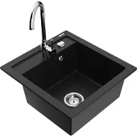 Mexen Vito granieten spoelbak 1-komors met keukenmengkraan Telma, zwart - 6503-77-670200-00