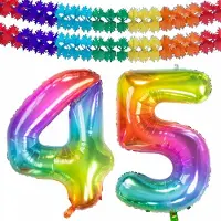 Folat Verjaardag Leeftijd folieballon - 45 jaar - multi kleuren - 86 cm - cijferballon groot - incl 2x feestslingers