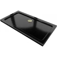Mexen Flat rechthoekige slim douchebak 130 x 70 , zwart, gouden sifon - 40707013G
