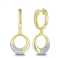 New Bling 9NB-1692 – – Zilveren oorbellen open rond – Met zirkonia – Goudkleurig – 925 zilver