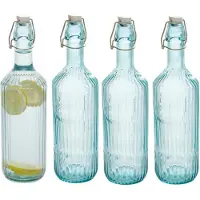 Secret De Gourmet Beugelfles / Weckfles - 4x - blauw glas - luchtdicht - 1 liter - waterfles - 8 x 31 cm