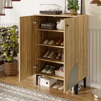 STILVORA Schoenenkast - Modern Houtenkast Met Deuren En Ruime Plankindeling - Plaatsbesparend Voor Hal En Woonkamer - MDF;Spaanplaat - 60x32x94 cm - Natural