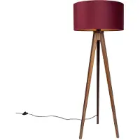 QAZQA Vloerlamp walnoot hout tripod met kap rood en gouden binnenkant 50cm - Tripod Classic