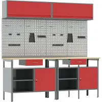 vidaXL Werkbankset 8 st Rood en Grijs Gepoedercoat staal