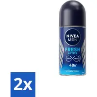 Nivea Men – Deodorant Roller – Fresh Active – 50 ml - Voordeelverpakking - 2 stuks