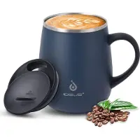 Ideus Koffiemok 470 ml (16oz), dubbelwandige vacuüm geïsoleerde roestvrijstalen koffie- en theekop met antislip handvat en schuifmoduledeksel en groot volume (marineblauw)
