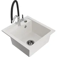 Mexen Vito granieten 1-komorige spoelbak met Duo keukenkraan, wit - 6503-20-671701-07-B