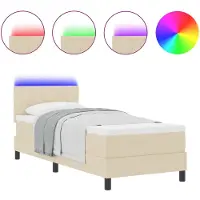 vidaXL Boxspring bed met LED-stripverlichting Crème 80 x 200 cm Stof