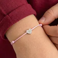 Yoursurprise Roze koord armband voor kinderen - Gepersonaliseerd - Zilveren hartje
