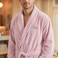 Yoursurprise Badstof badjas voor mannen - Met je naam - Roze - S/M
