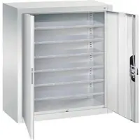 C+P Magazijnkast - B 700 x D 300 x H 830 mm - 6 legborden - zonder bakken - met deuren - blank alulichtgrijs