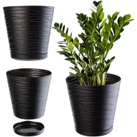 Kadax Bloempot met onderzetter, lichte ronde plantenbak voor binnen van kunststof, voor bloemen en planten (30 cm, antraciet)