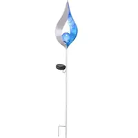 Globo Lighting LED solarlampen voor tuindecoratie grondspike solar tuinlamp plug-in licht blauw zilver vlamdesign, craqueléglas, H 90 cm