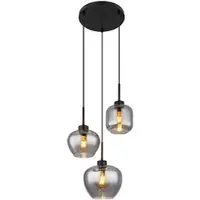 Globo Lighting Hanglamp eettafel lamp gerookt glas woonkamer lamp hanglamp 3 vlammen, zwart metaal, 3x E27, DxH 38x120 cm