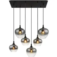 Globo Hanglamp hanglamp eetkamer hanglamp woonkamer eetkamer tafellamp rookglazen kap, metaal zwart, stopcontacten 6x E27, LxBxH 86x42x120 cm