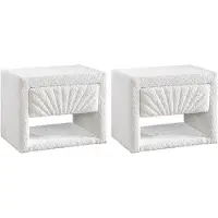 Vente-unique Set van 2 nachtkastjes - 1 lade en 1 nis - Bouclé stof - Wit - ULAMI