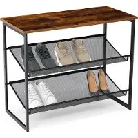 Brixy Schoenenrek - Industrieel - Hout - Metaal - 64x30x52cm - Vintage - Schoenenkast - Bruin/Zwart