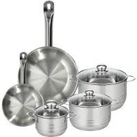 Fackelmann Set 2 pannen 24 28 cm roestvrij staal, 3 roestvrijstalen kookpotten 16, 20 en 24 cm Eterna