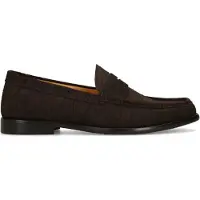 Manfield Bruine suède loafers met crocoprint | Maat 46