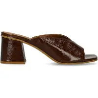 Manfield Donkerbruine lakleren sandalen met hak | Maat 38